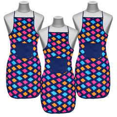 Heart Home Navajo Printed Apron with 1 Front Pocket- Pack of 3 (Blue)-50HH0733