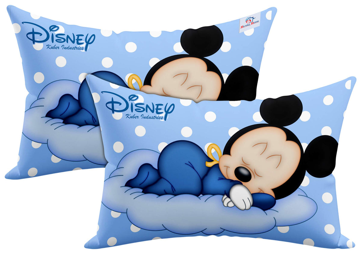 Heart Home Disney Printed Toddler Kids Pillow Silky Soft Microfiber Polyester, Perfect for Travel,Toddler Cot,12"x18" (Sky Blue)-Pack of 2-KUBMART15816