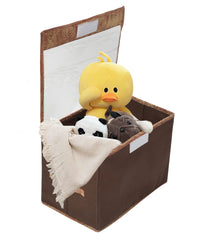 Heart Home Wooden Design Multiuses Medium Non-Woven Storage Box/Organizer With Tranasparent Lid- Pack of 3 (Brown) -44HH0439