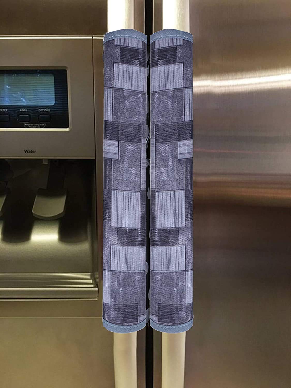 Heart Home 3D Checkered Design PVC 2 Pieces Fridge/Refrigerator Handle Cover (Grey) - CTHH6544, Standard