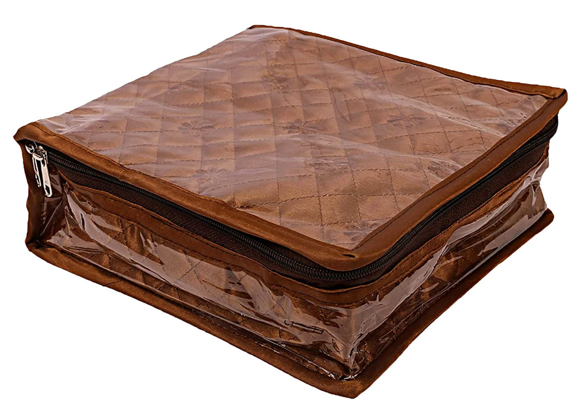 Kuber Industries Laminated Jewellery Box/Organizer with 4 Transparent Mesh Pouch & 1 Bangle/Watch Rod (Brown)-HS_38_KUBMART20998