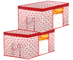 Kuber Industries Dot Printed Multiuses Non Woven Underbed/Storage Bag/Organizer With Transparent Window & Handle Pack of 2 (Pink)-46KM0591