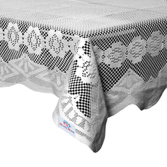 Heart Home Mesh Design Home Decorative Luxurious 4 Seater Cotton Center Table Cover/Table Cloth, 40"x60" (White)-44HH0100