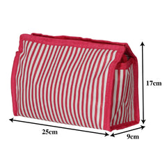 Kuber Industries Lining Print PVC Toiletry Bag for Home & Travelling with 3 Main Zipper (Pink) 54KM4352