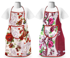 Heart Home Printed Oil Stain Resistant Cooking Kitchen Apron for Men Women with 1 Front Pocket, Pack of 2 (Red & Pink)