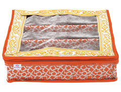 Heart Home Multipurpose Feather Design Laminated 3 Rod Bangle Box/Organizer/Case With Tranasparent Top (Orange)-47HH0153