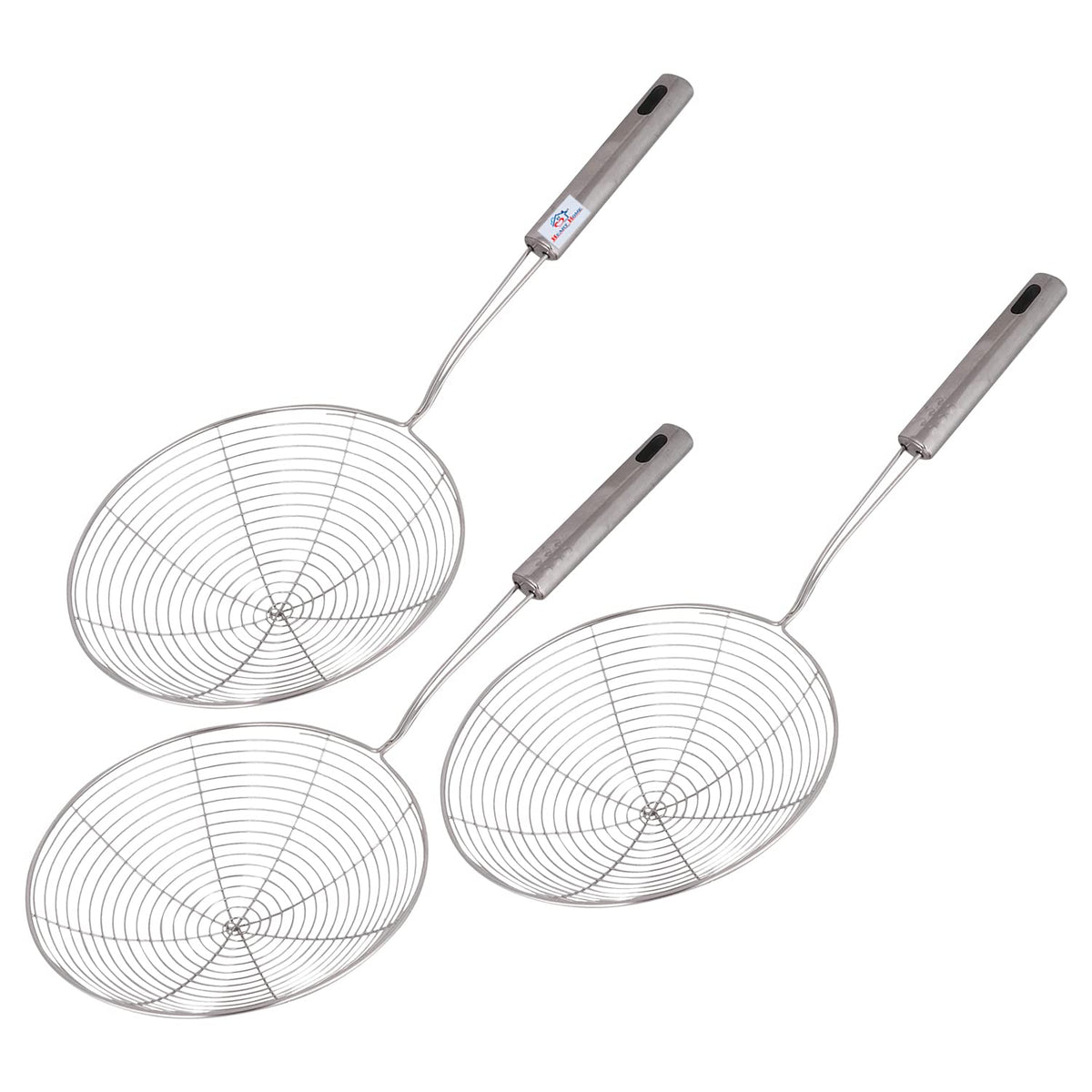 Heart Home Puri Strainer|Stainless Steel Jhar for Cooking & Frying|Versatile Deep Fry Chalni with Handle for Kitchen|16 cm|Pack of 3 (Silver)