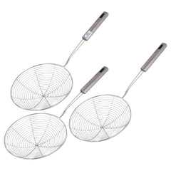 Heart Home Puri Strainer|Stainless Steel Jhar for Cooking & Frying|Versatile Deep Fry Chalni with Handle for Kitchen|16 cm|Pack of 3 (Silver)