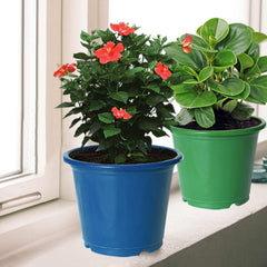 Heart Home Plastic Planters|Gamla|Flower Pots for Garden Nursery Home Décor,8"x6",Pack of 3 (Blue,Orange,Green)
