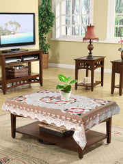 Heart Home Flower Printed Home Decorative Luxurious 4 Seater Cotton Center Table Cover/Table Cloth, 40"x60" (Soft Pink)-44HH082