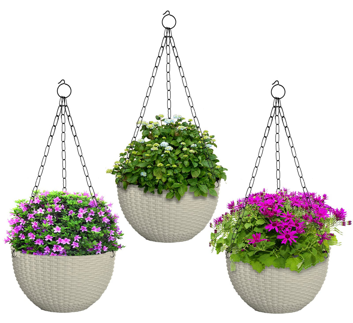 Heat Home Plastic Hanging Flower Pot for Balcony & Railing Set (White, Set of 3)