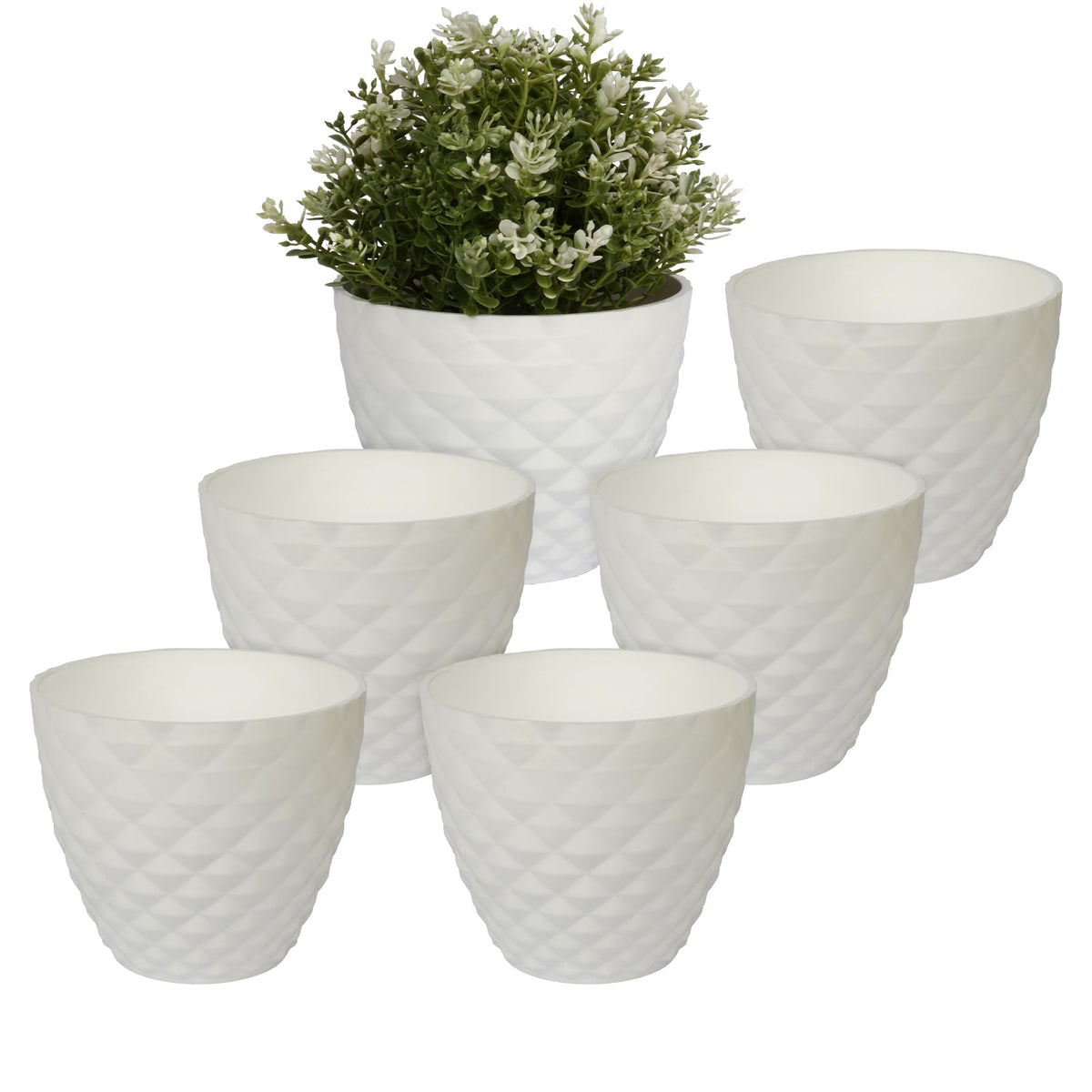 Heart Home Flower Pot | Flower Planter Pots for Indoor | Flower Pots for Outdoor | Pot for Garden & Balcony Flowering | Flower Plants Pot | Diamond Flower Pot | 6 Inch | Pack of 6 | White
