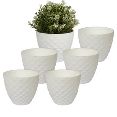 Heart Home Flower Pot | Flower Planter Pots for Indoor | Flower Pots for Outdoor | Pot for Garden & Balcony Flowering | Flower Plants Pot | Diamond Flower Pot | 6 Inch | Pack of 6 | White