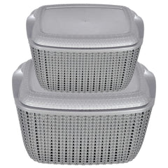 Heart Home Multiuses Large & Small M 30-25 Plastic Basket/Organizer With Lid- Set of 2 (Grey) -46HH057