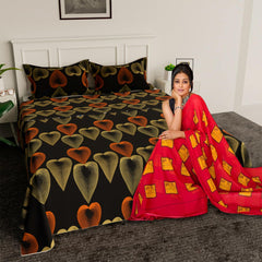 Kuber Industries Bedsheet | Cotton Double Bedsheet with 2 Pillow Covers | 144 TC Heart Design Bedsheet for Bedroom | Bedsheet for Living Room | 90x100 Inch | Black