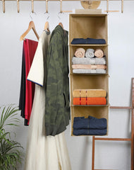 Kuber Industries 4 Shelf Closet Hanging Organizer, 4 Tier Closet Wardrobe Organizer Clothes Storage Hanger for Family Closet Bedroom, Foldable and Universal Fit (Brown)-KUBMART15323