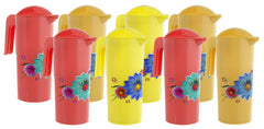 Kuber Industries Flower Design Plastic 8 Pieces Water Jug with Lid with Attractive Brown Print, 2 Litre (Multicolour) - CTLTC43802