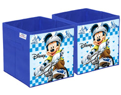 Heart Home Disney Mickey Print Durable & Collapsible Square Storage Box|Clothes Organizer With Handle,Pack of 2 (Blue)