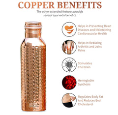 Heart Home Copper Hammered Design Leak Proof Water Bottle For Home, office, Traveling. 1 Ltr (Brown)