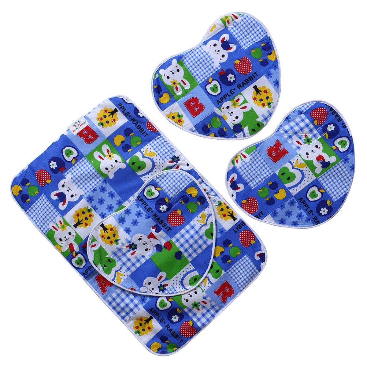 Heart Home Soft Cotton RABIT Print Mattress Crib Sheet/Baby Sleeping Sheet/Bed with 3 Petch for Baby 24"x36" (Blue) 52HH4002