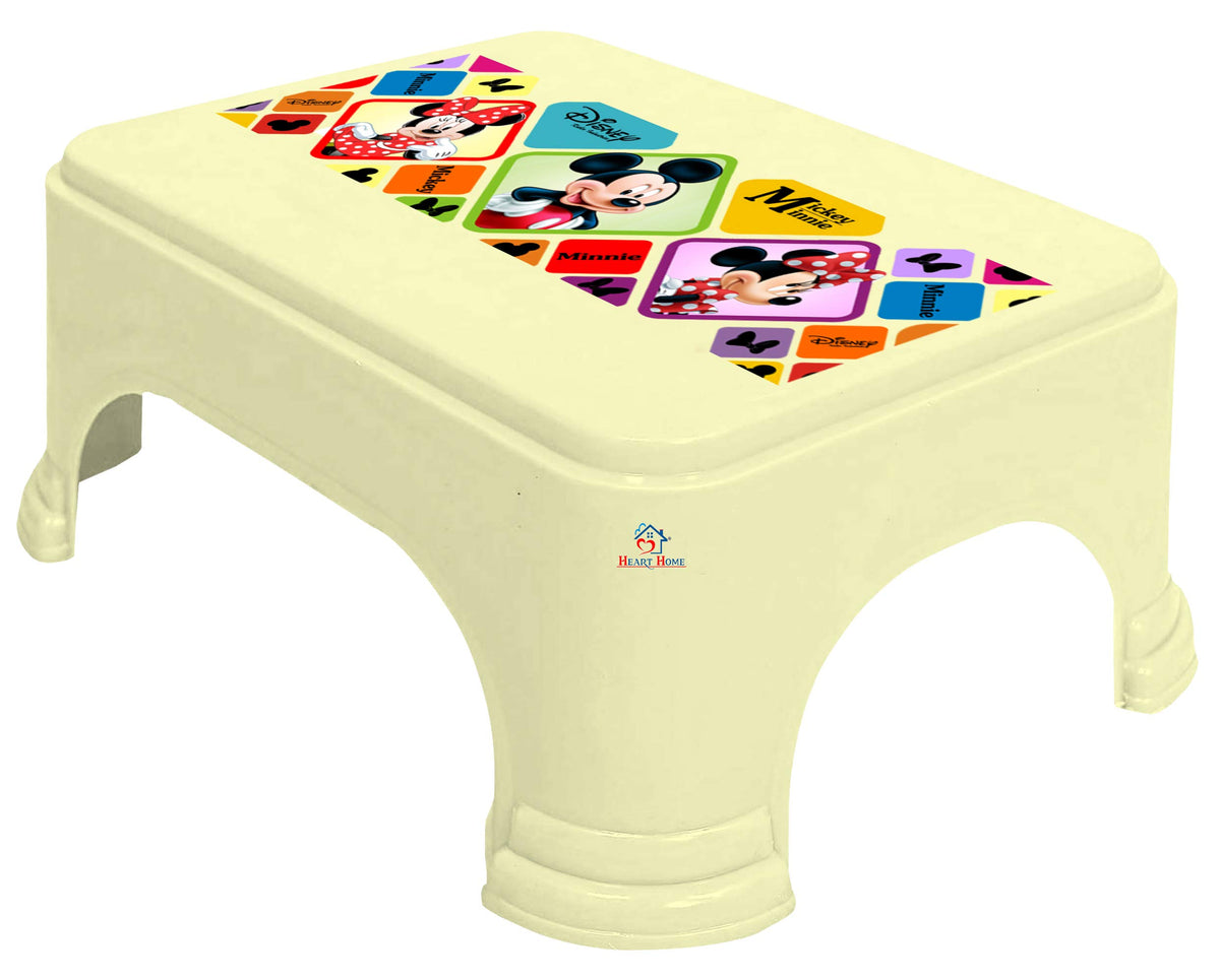 Heart Home Disney Mickey Minnie Print Square Plastic Bathroom Stool, Adults Simple Style Stool Anti-Slip with Strong Bearing Stool for Home, Office, Kindergarten (Cream) -HS_35_HEARTHS17700