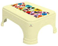 Heart Home Disney Mickey Minnie Print Square Plastic Bathroom Stool, Adults Simple Style Stool Anti-Slip with Strong Bearing Stool for Home, Office, Kindergarten (Cream) -HS_35_HEARTHS17700