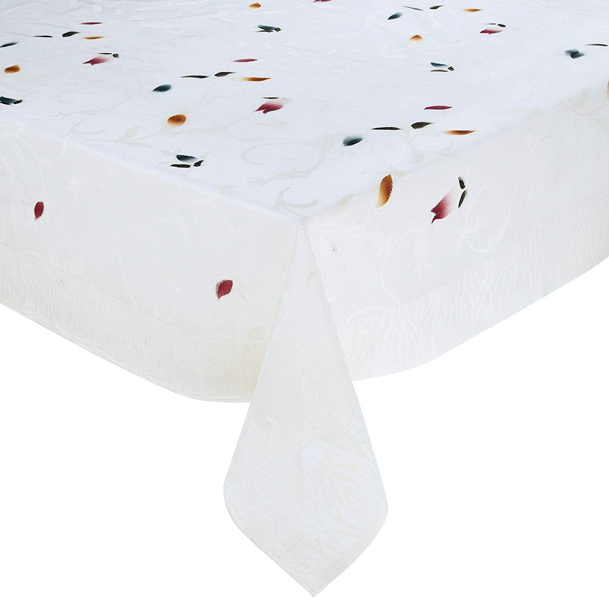 Kuber Industries Leaf Design Cotton 4 Seater Center Table Cover - White - CTKTC022317