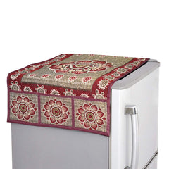 Kuber Industries Flower Design Cotton Fridge Top Cover - Maroon (CTKTC03834)