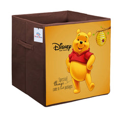 Heart Home Disney Winnie-The-Pooh Print Non Woven Fabric Foldable Large Size Cloth Storage Box Toy, Books Wardrobe Organiser Cube with Handle (Brown)-HEART10789