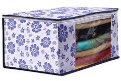 Kuber Industries Flower Design 6 Piece Non Woven Saree Cover And 6 Pieces Underbed Storage Bag, Storage Organiser, Blanket Cover, Pink & Blue -CTKTC42462