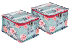 Kuber Industries Flower Printed Laminated PVC Jewellery Organiser/Storage Bag for Necklace: Earrings: Rings: Bracelet With 10 Transparent Pouches- Pack of 2 (Green) -45KM023
