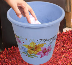 Kuber Industries Flower Print Plastic 2 Pieces Garbage Waste Dustbin/Recycling Bin for Home, Office, Factory, 7 Liters (Pink & Blue)-KUBMART10900