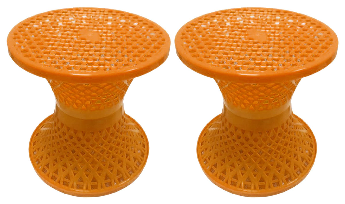 Kuber Industries Mesh Design Both Sided Plastic Sitting Stool for Indoor & Outdoor in Damroo Style- Pack of 2 (Yellow) (HS_38_KUBMART021798)