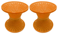Kuber Industries Mesh Design Both Sided Plastic Sitting Stool for Indoor & Outdoor in Damroo Style- Pack of 2 (Yellow) (HS_38_KUBMART021798)