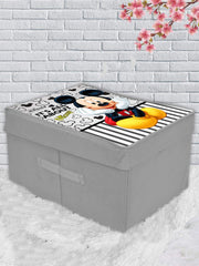 Heart Home Non-Woven Mickey Mouse Print Flodable Storage Box/Wardrobe Organizer With Lid For Home Decor, Pack of 2 (Grey) 54HH4235.