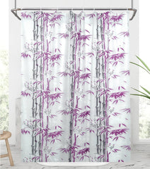 Heart Home Bamboo Printed Stain Resistant, No Odor, Waterproof PVC AC/Shower Curtain with Hooks,7 Feet (Grey)