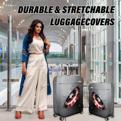 Heart Home Marvel Captain America Shield Luggage Cover | Polyester Travel Suitcase Cover | Washable | Stretchable Suitcase Cover | 18-22 Inch-Small | 22-26 Inch-Medium | Pack of 2 | Gray