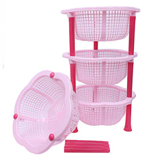Kuber Industries Plastic 2 Pieces 4 Layer Multi-Purpose Kitchen Storage Basket Rack (Pink)-Ctktc25217