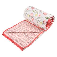 Kuber Industries Blanket | Cotton Single Bed Dohar | Blanket For Home | Reversible AC Blanket For Travelling | Blanket For Summer | Blanket For Winters | Red Flower | White