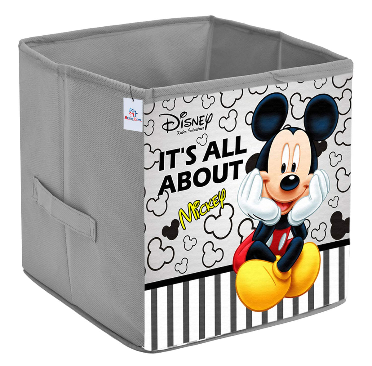 Heart Home Disney Mickey Print Non Woven Fabric Foldable Storage Cube For Toy,Books,Shoes Storage Box With Handle,Extra Large (Grey)-HHEART16128