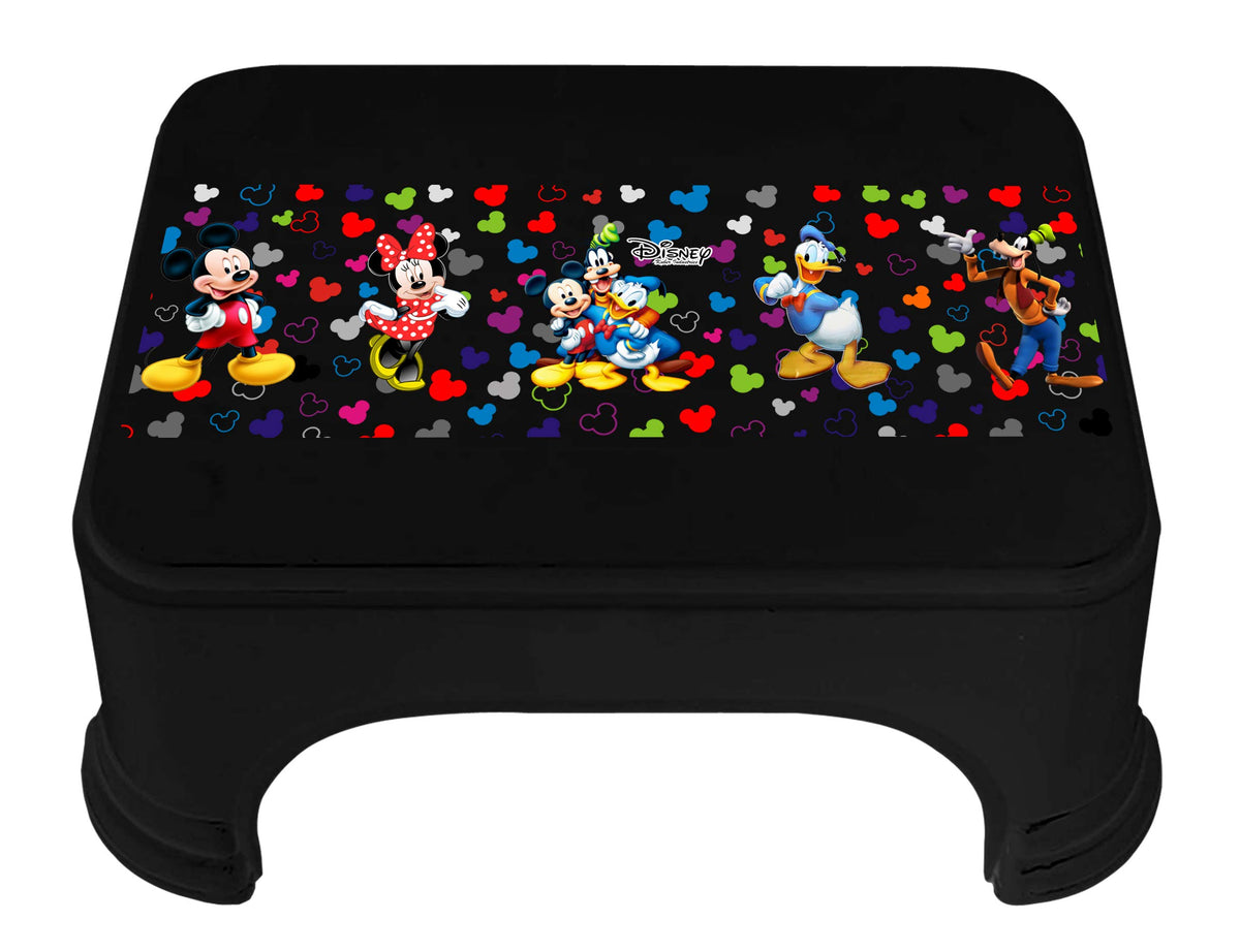 Kuber Industries Disney Team Mickey Print Square Plastic Bathroom Stool (Black) -HS_35_KUBMARTS17271