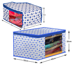 Heart Home Dot Printed Foldable, Lightweight Non-Woven Blouse & Saree Cover/Organizer Set With Tranasparent Window- Pack of 6 (Blue)-46HH0469