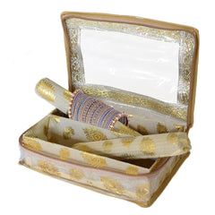 Heart Home Multipurpose Feather Design Laminated 2 Rod Bangle Box/Organizer/Case With Tranasparent Top (Gold)-47HH0173