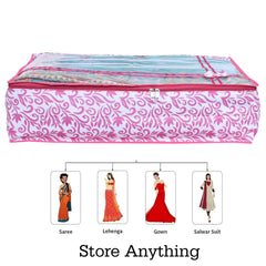 Heart Home Lehenga Cover | Non-Woven Gown Cover | Check Bow Pattern Garment Cover | Salwar Suit Cover with Top Transparent | Large | Pack of 2 | Cream