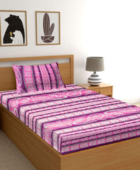 Kuber Industries Kerry Design Cotton Single Bedsheet with 1 Pillow Covers, Pink-KUBMART10699
