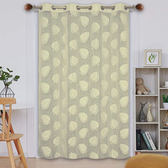 Heart Home Leaf Print 7 Feet Cotton Door Curtain for Living Room, Bed Room, Kids Room with 8 Eyelets (Cream)-50HH01064