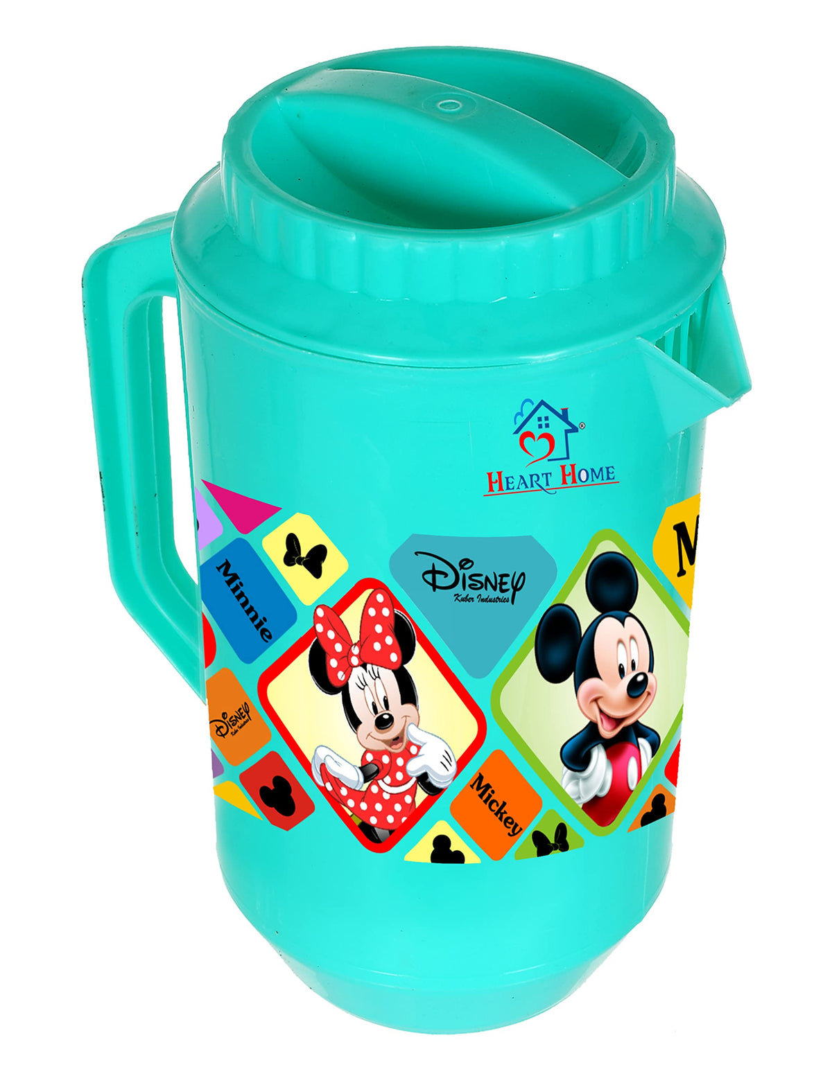 Heart Home Multiuses Mickey Minnie Print Leak Proof Unbreakable Plastic Water Jug with Lid for Water, Juice, Milk 2 Liter (Green)