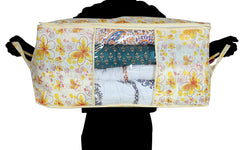 Kuber Industries Flower Design 2 Piece Non Woven Underbed Storage Bag, Storage Organiser, Blanket Cover with Transparent Window, Extra Large, Ivory & Red CTKTC034482