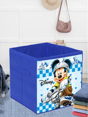 Kuber Industries Disney Mickey Print Durable & Collapsible Square Storage Box|Clothes Organizer With Handle,Pack of 4 (Blue)