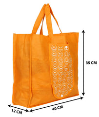 Heart Home Non-Woven Foldable Shopping Bag|Reusable Travel Tote Bag|Gift Bag|Grocery Bag For Vegetable|Pack of 3 (Blue & Green & Deep Yellow)